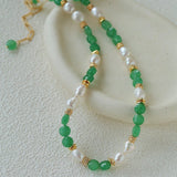Aquamarine & Aventurine Freshwater Pearl Beaded Necklace - floysun