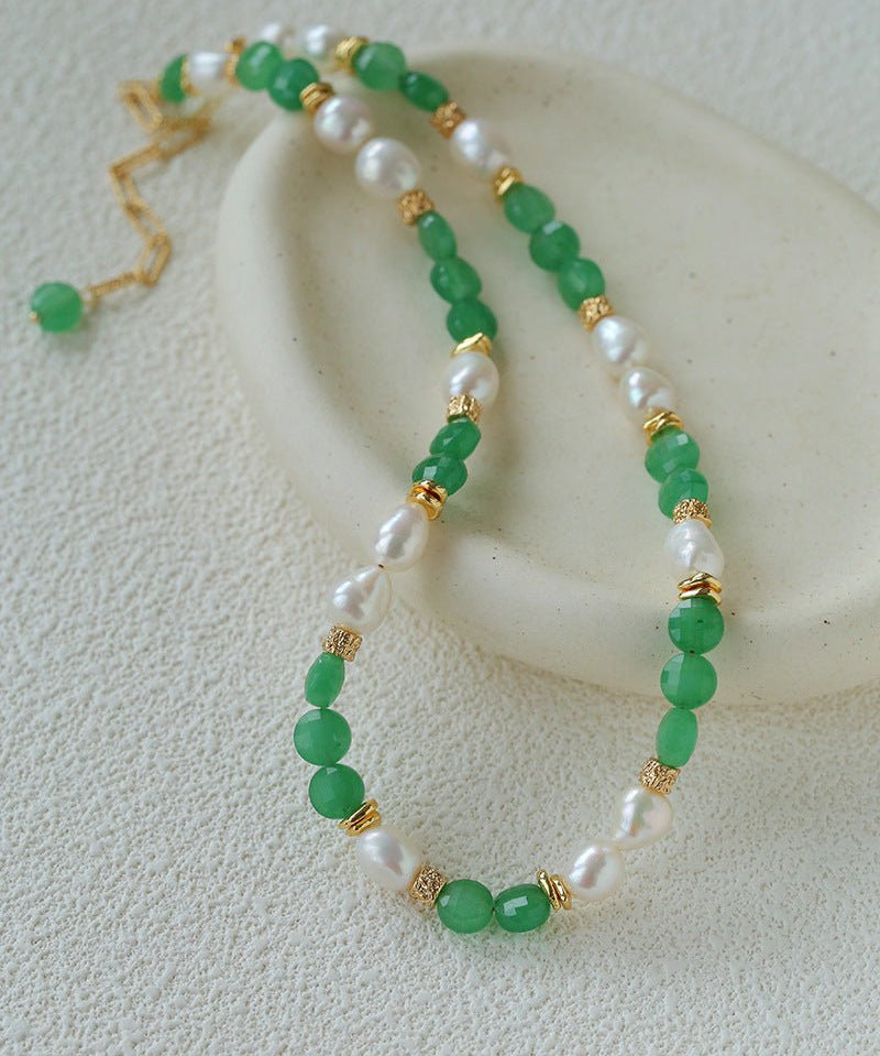 Aquamarine & Aventurine Freshwater Pearl Beaded Necklace - floysun