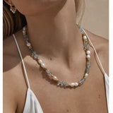 Aquamarine & Aventurine Freshwater Pearl Beaded Necklace - floysun