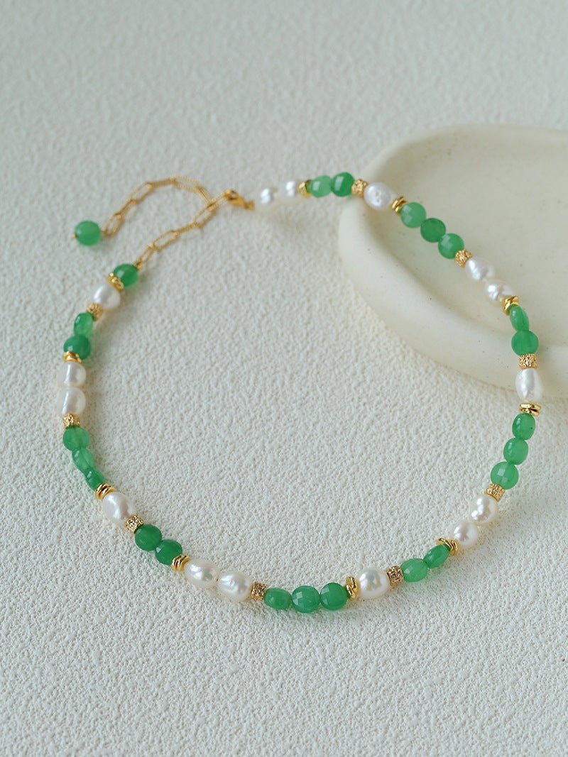 Aquamarine & Aventurine Freshwater Pearl Beaded Necklace - floysun