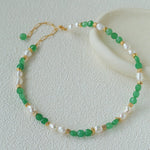 Aquamarine & Aventurine Freshwater Pearl Beaded Necklace - floysun