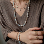 Aquamarine & Aventurine Freshwater Pearl Beaded Necklace - floysun