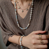 Aquamarine & Aventurine Freshwater Pearl Beaded Necklace - floysun
