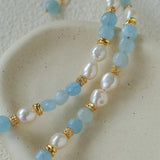 Aquamarine & Aventurine Freshwater Pearl Beaded Necklace - floysun