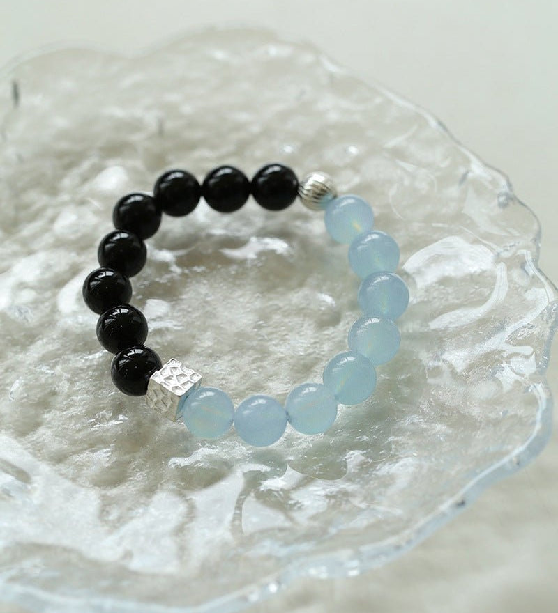 Aquamarine Black Onyx Color Block Silver Bracelet - floysun
