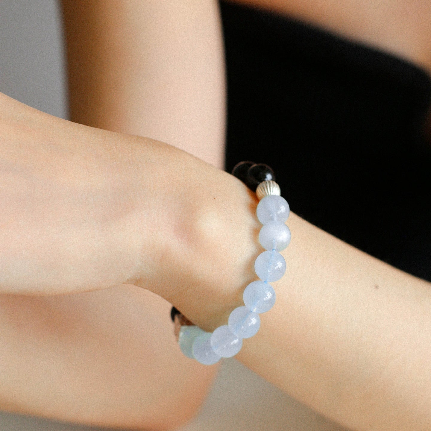 Aquamarine Black Onyx Color Block Silver Bracelet - floysun