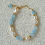 Aquamarine Freshwater Pearl Beaded Bracelet - floysun