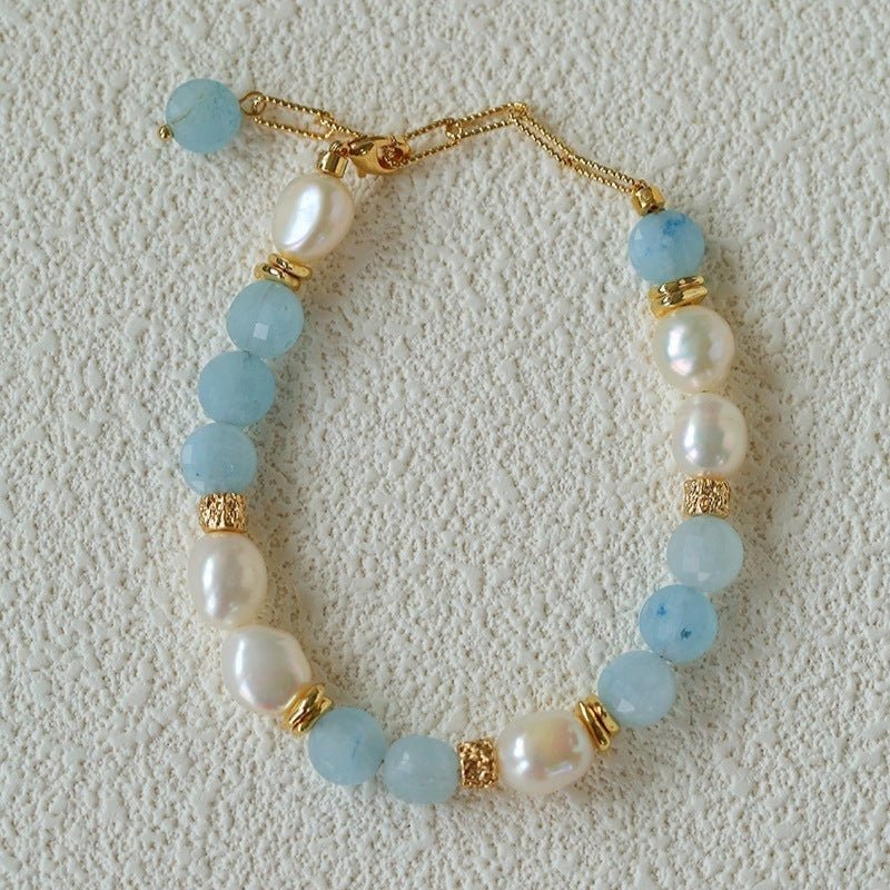 Aquamarine Freshwater Pearl Beaded Bracelet - floysun