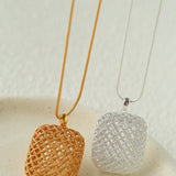 Architectural Lattice Geometric Pendant Necklace - Modern Minimalist Grid Medallion Long Chain - floysun