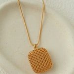 Architectural Lattice Geometric Pendant Necklace - Modern Minimalist Grid Medallion Long Chain - floysun