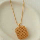 Architectural Lattice Geometric Pendant Necklace - Modern Minimalist Grid Medallion Long Chain - floysun