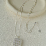 Architectural Lattice Geometric Pendant Necklace - Modern Minimalist Grid Medallion Long Chain - floysun