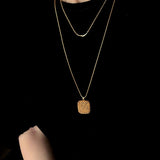 Architectural Lattice Geometric Pendant Necklace - Modern Minimalist Grid Medallion Long Chain - floysun
