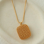 Architectural Lattice Geometric Pendant Necklace - Modern Minimalist Grid Medallion Long Chain - floysun