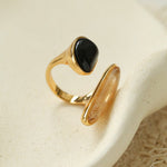 Art Design Rutilated Quartz Black Onyx Open Adjustable Ring - floysun