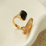 Art Design Rutilated Quartz Black Onyx Open Adjustable Ring - floysun