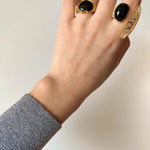 Art Design Rutilated Quartz Black Onyx Open Adjustable Ring - floysun