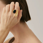 Art Design Rutilated Quartz Black Onyx Open Adjustable Ring - floysun