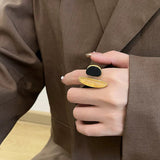 Art Design Rutilated Quartz Black Onyx Open Adjustable Ring - floysun