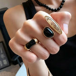 Art Design Rutilated Quartz Black Onyx Open Adjustable Ring - floysun