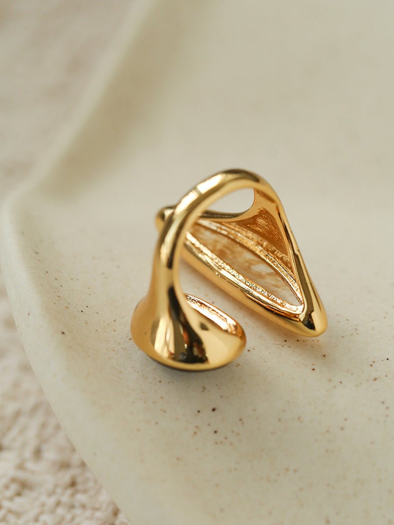 Art Design Rutilated Quartz Black Onyx Open Adjustable Ring - floysun