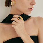 Art Design Rutilated Quartz Black Onyx Open Adjustable Ring - floysun