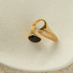 Art Design Rutilated Quartz Black Onyx Open Adjustable Ring - floysun