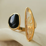 Art Design Rutilated Quartz Black Onyx Open Adjustable Ring - floysun