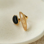 Art Design Rutilated Quartz Black Onyx Open Adjustable Ring - floysun