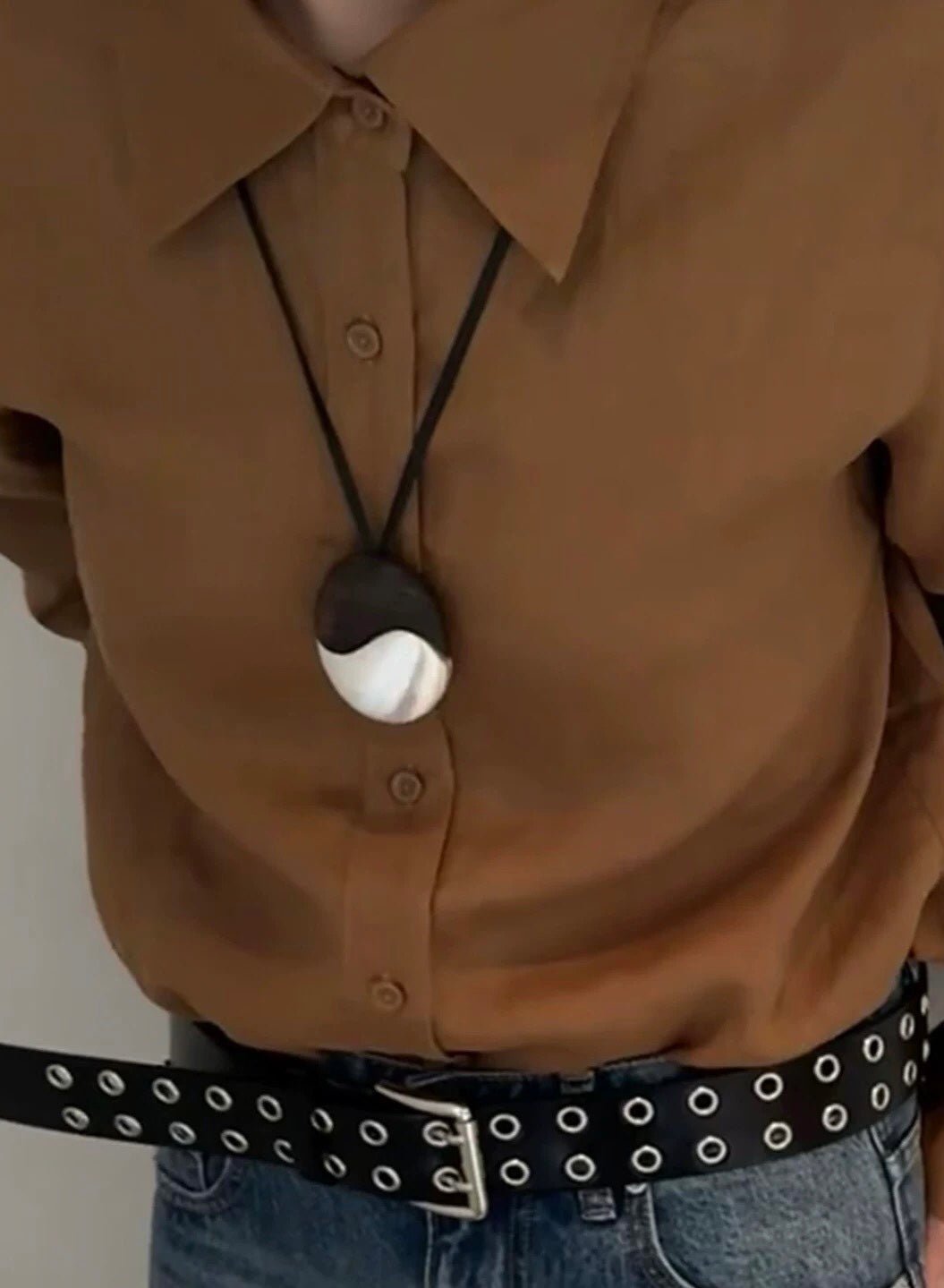 Artisan Black Ebony & Brushed Metal Long Necklace - floysun