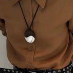 Artisan Black Ebony & Brushed Metal Long Necklace - floysun