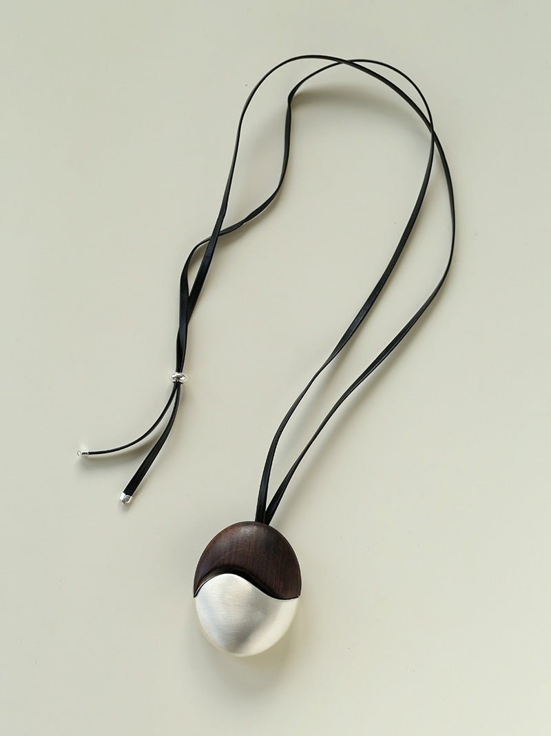 Artisan Black Ebony & Brushed Metal Long Necklace - floysun