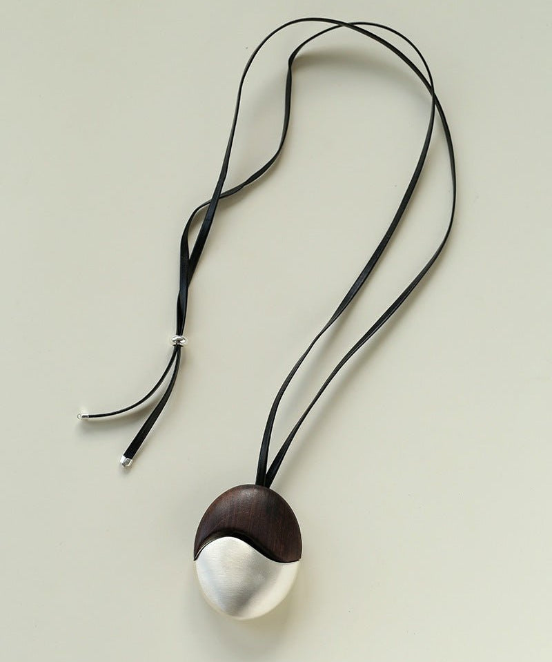 Artisan Black Ebony & Brushed Metal Long Necklace - floysun