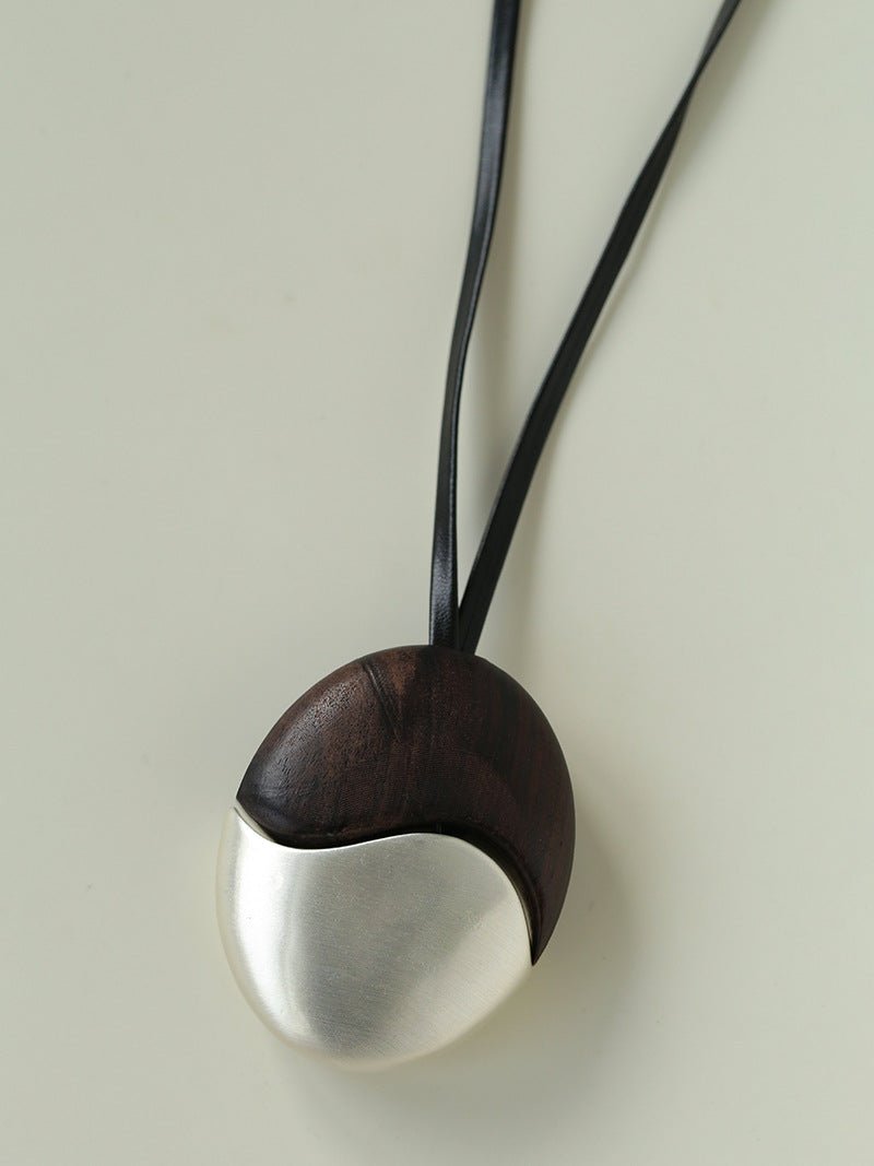 Artisan Black Ebony & Brushed Metal Long Necklace - floysun