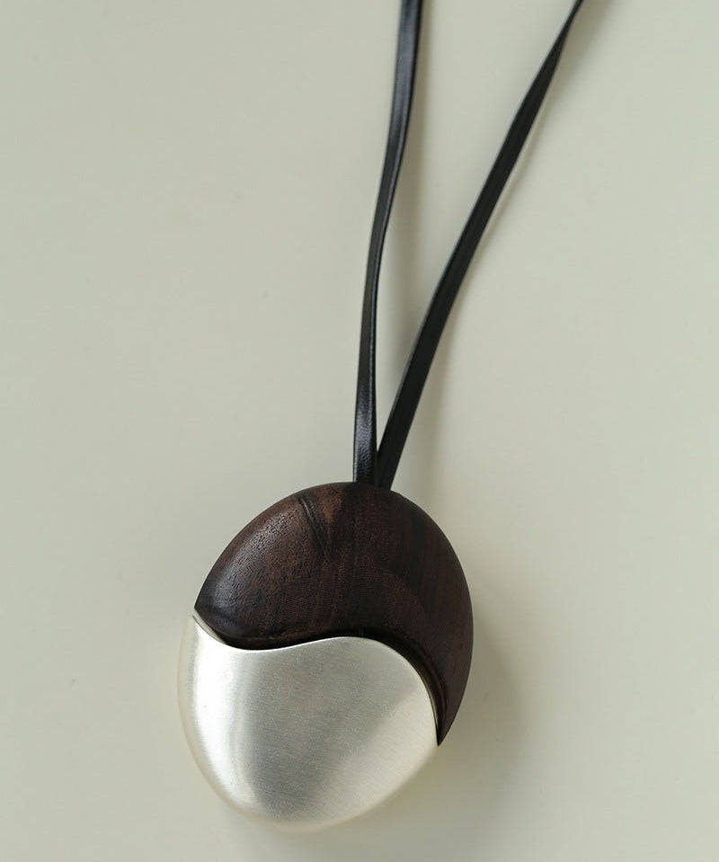 Artisan Black Ebony & Brushed Metal Long Necklace - floysun
