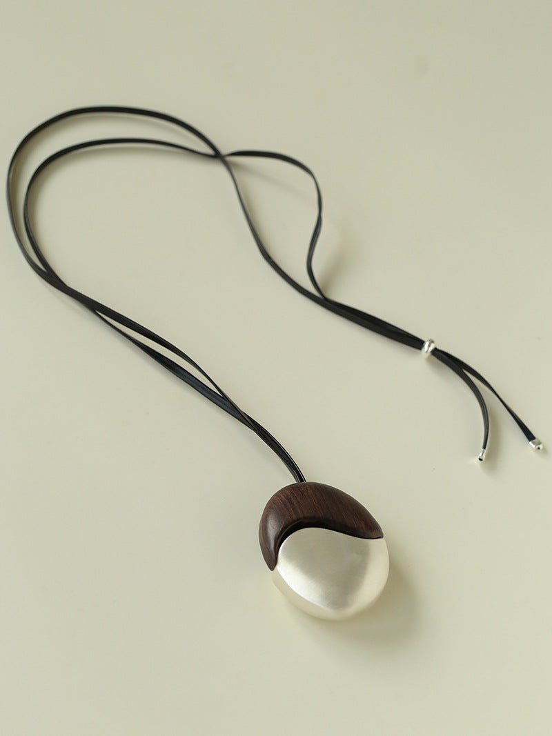Artisan Black Ebony & Brushed Metal Long Necklace - floysun