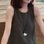 Artisan Black Ebony & Brushed Metal Long Necklace - floysun