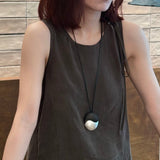 Artisan Black Ebony & Brushed Metal Long Necklace - floysun