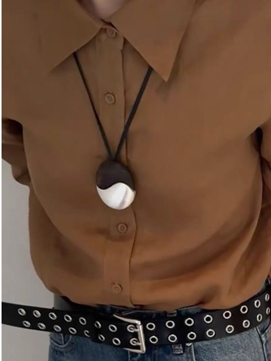 Artisan Black Ebony & Brushed Metal Long Necklace - floysun