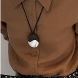 Artisan Black Ebony & Brushed Metal Long Necklace - floysun