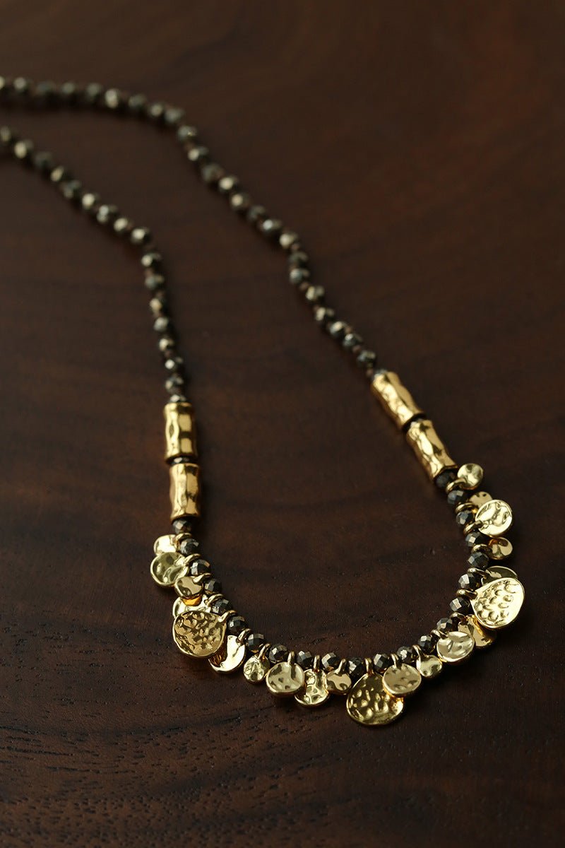 Artisan Hammered Coin Charm Natural Stone Beaded Necklace - floysun