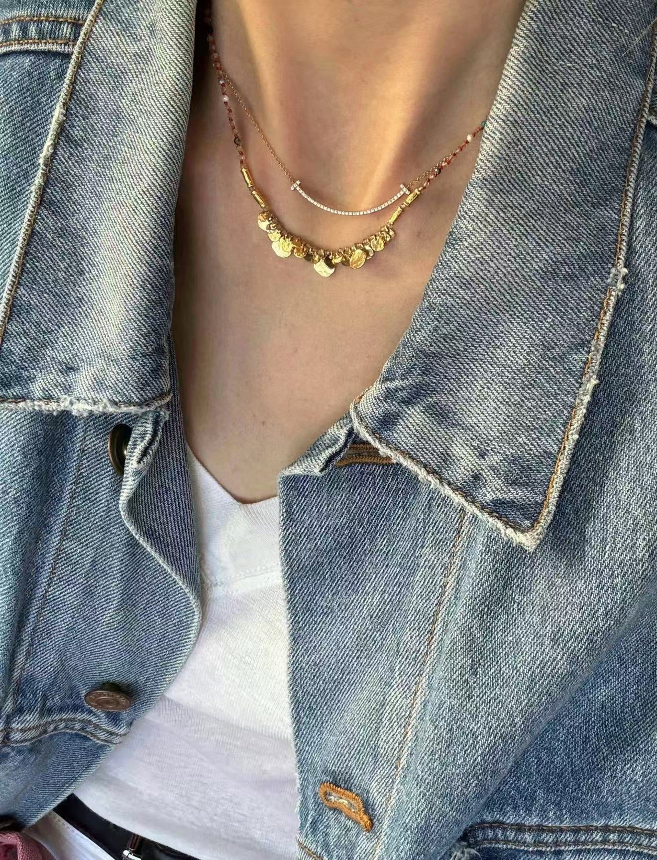 Artisan Hammered Coin Charm Natural Stone Beaded Necklace - floysun