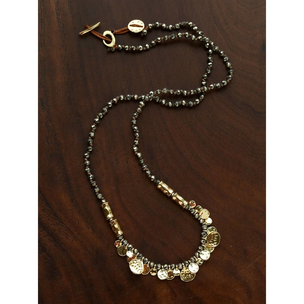 Artisan Hammered Coin Charm Natural Stone Beaded Necklace - floysun
