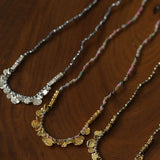Artisan Hammered Coin Charm Natural Stone Beaded Necklace - floysun