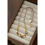 Artisan Hammered Coin Charm Natural Stone Beaded Necklace - floysun