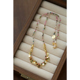 Artisan Hammered Coin Charm Natural Stone Beaded Necklace - floysun