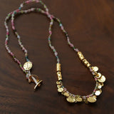 Artisan Hammered Coin Charm Natural Stone Beaded Necklace - floysun