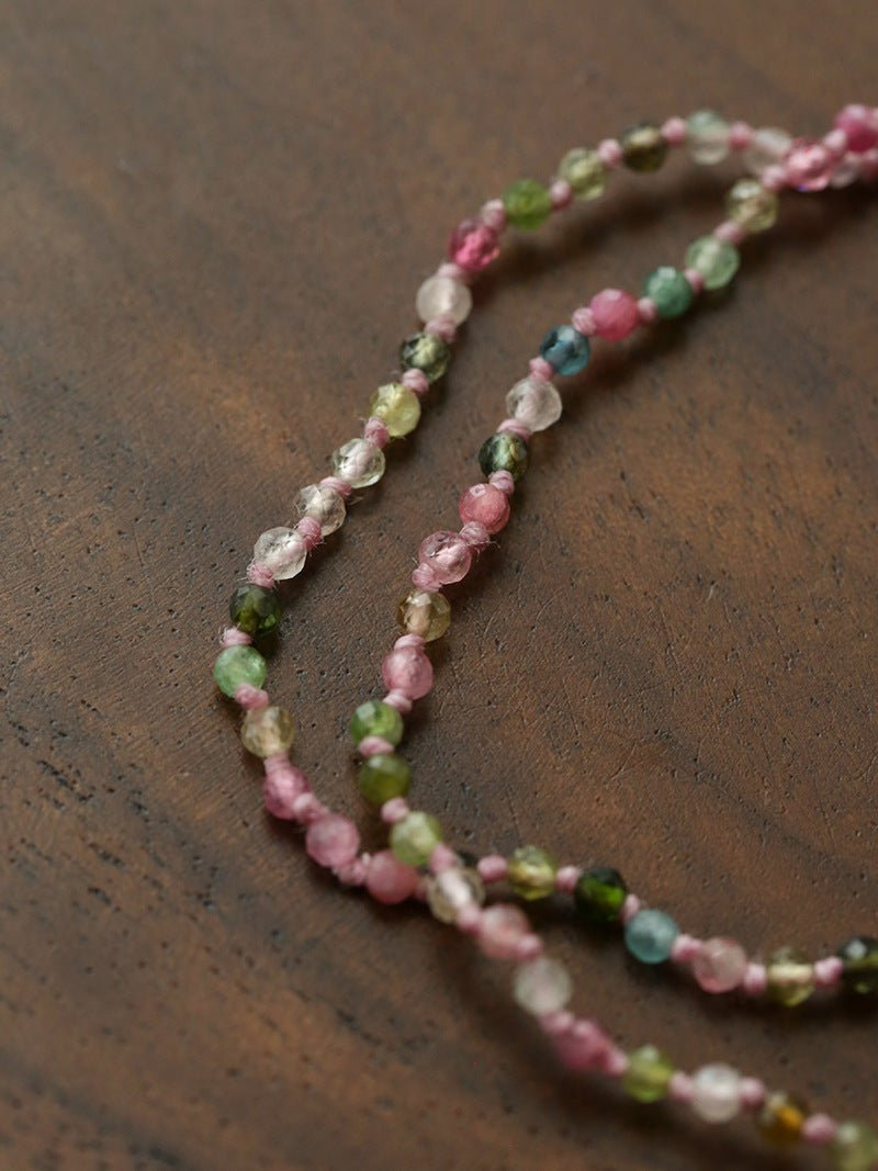 Artisan Hammered Coin Charm Natural Stone Beaded Necklace - floysun