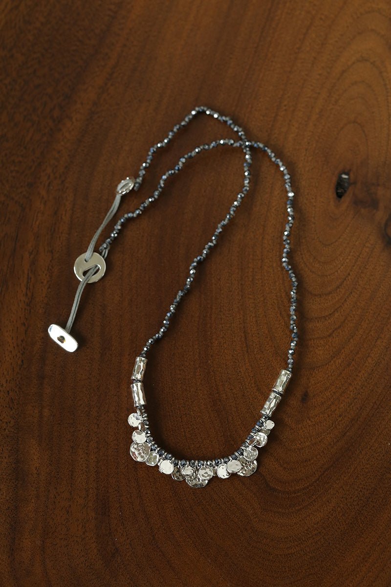 Artisan Hammered Coin Charm Natural Stone Beaded Necklace - floysun