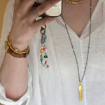 Artisan Hammered Coin Charm Natural Stone Beaded Necklace - floysun